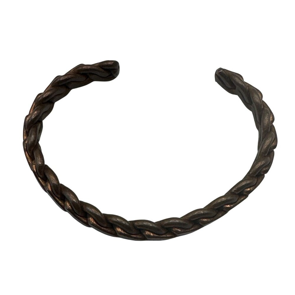 Braided Copper Open Cuff Bracelet Rustic Handmade Design Sturdy Durable Accessor